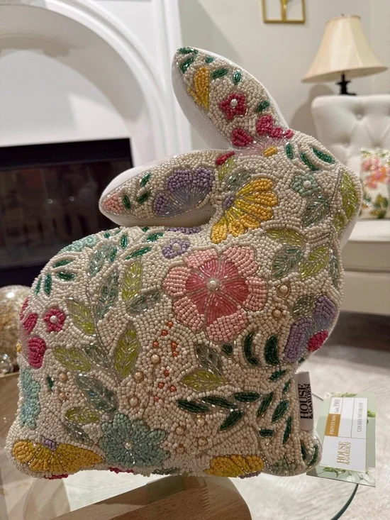 Beaded Floral Bunny Figurines - Pair - Picture 3 of 5